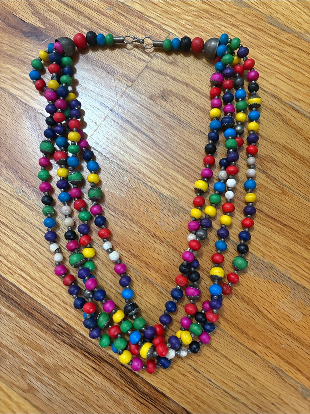 Vintage rainbow painted wooden Beaded Statement Necklace